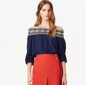 Tory Burch Navy Blue Off-Shoulder Blouse